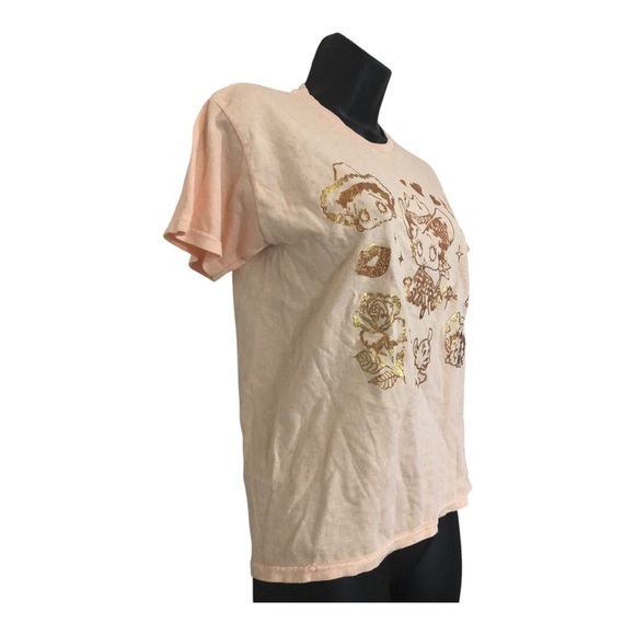 Betty Boop salmon peach gold graphic print‎ western themed tshirt size XS new - Picture 13 of 15